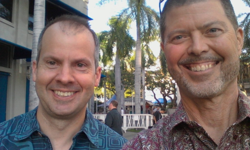 Marc Adee and Jim Lindblad at Fairmont event. Aloha Tower, Honolulu